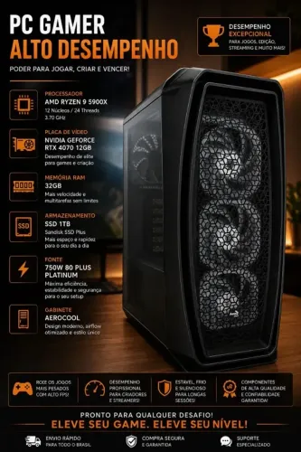 PC Gamer Ryzen 9 5900X + RTX 4070 12GB + 32GB RAM + NVMe 1TB