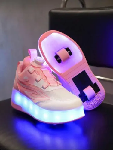 Tenis de Rodinha Rosa Chiclete Com Led Colorida!!!