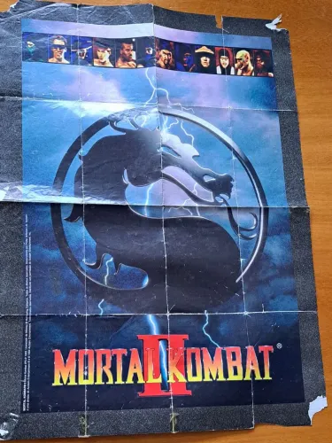 PÔSTER ORIGINAL ANOS 90 - MORTAL KOMBAT II - MASTER SYSTEM (FRENTE E VERSO) - RARO