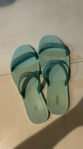 rasteirinha melissa azul claro metalizado 37