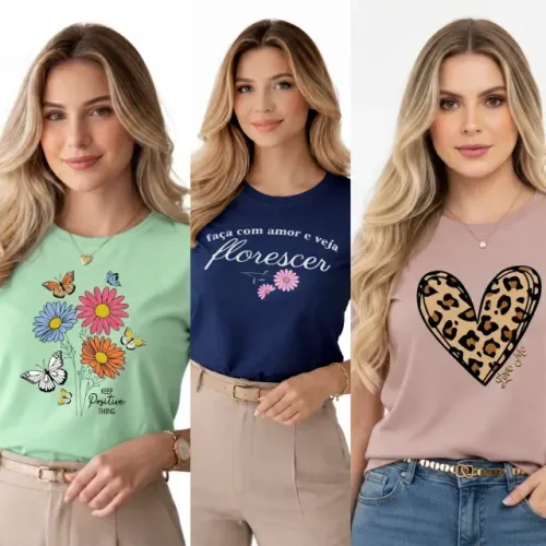 Atacado Kit Com 10 Blusas Feminina T-shirt 100% Algodão