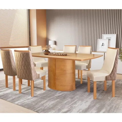 Mesa de Jantar Montreal 180x90cm em Linho Sem Vidro e 6 Cadeiras Montreal / frete grátis