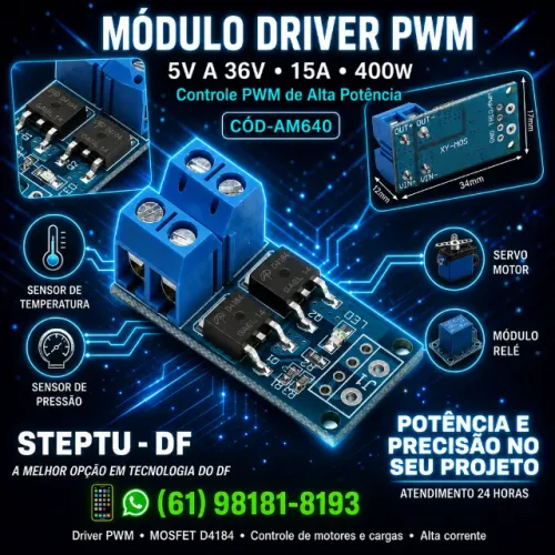 Módulo Driver Pwm 5v A 36v 15a 400w Pic  Automação  Automação Robótica COD-AM640 