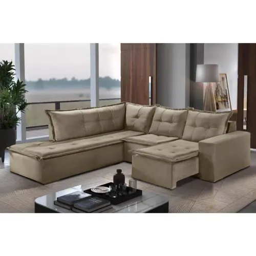 Sofá de Canto Denver 5 Lugares Retrátil Suede 197cm X 226cm Aifos _ pronta entrega