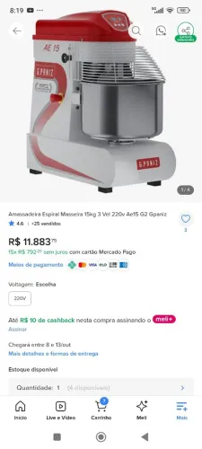 amasseira aspiral 15 Kg