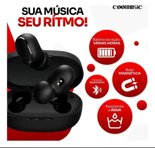 Fone de Ouvido Bluetooth 5.1 TWS Sem Fio Bateria Longa Duração Coolmusic - Novo