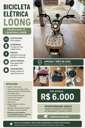 Bicicleta elétrica Loong. Com apenas 1 mês de uso.