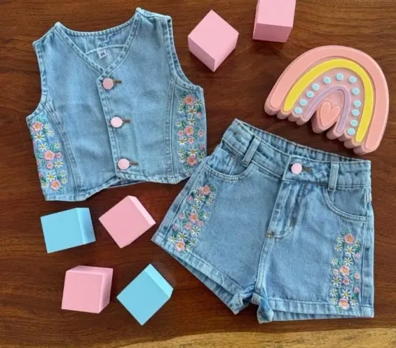 Conjunto Jeans Infantil Bordado