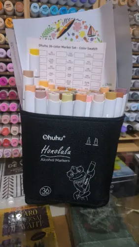 Canetas Ohuhu tons pele 36 cores ponta chanfrada e pincel
