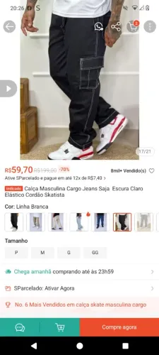 Calça cargo masculina nova sem uso