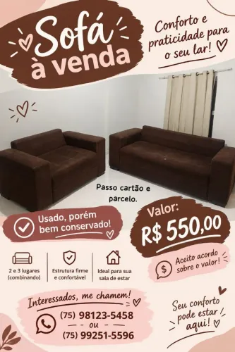 Conjunto de sofá marrom. 2 e 3 lugares Usado podem conservado.