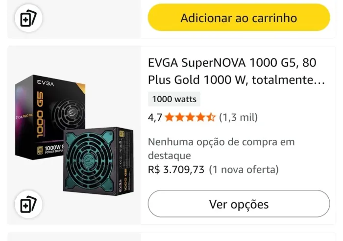 FONTE ATX EVGA 1000 W PLUS GOLD