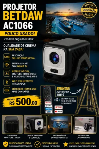Projetor battdaw muito novo e com acessórios tripé e tela de 100 pol