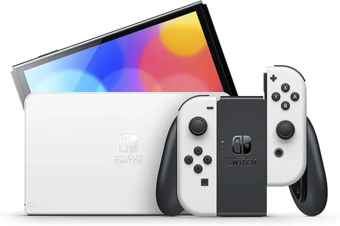 Nintendo Switch oled com acessório, cartão de memória e case de transporte