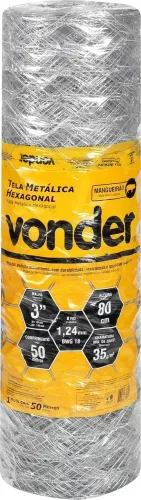 Tela metálica hexagonal, mangueirão, malha 3", 18 BWG x 0,8 m, com 50 m, VONDER