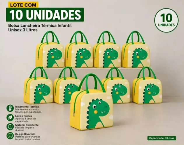 Lote C/ 10 Bolsa Lancheira Térmica Infantil Unisex 3 Litros