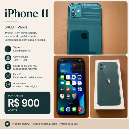 iPhone 11 64GB Original + Caixa | R$ 900 Descrição: