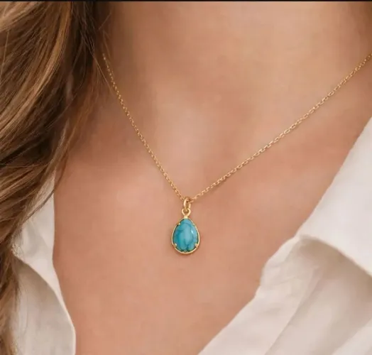 Dia das mães | Colar com pingente de gota azul banho ouro 24k | ENTREGA GRÁTIS E GARANTIA.