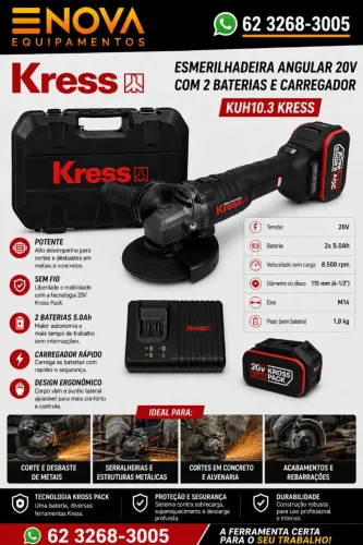 Esmerilhadeira Angular  20V Brushless com 2 Bat 5AH e Carregador KUH10.3 KRESS