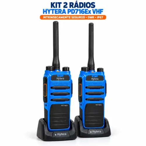 Kit 2 Rádios Comunicadores Hytera PD716Ex VHF Digital DMR Intrinsecamente Seguros IP67 com