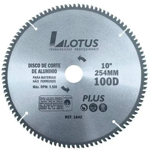 Disco Lâmina de Serra Esquadria para Alumínio 10 Polegadas 254mm x 30mm x 100 Dentes Lotus