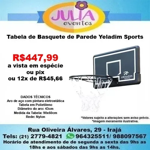Tabela de Basquete de Parede Yeladim Sports
