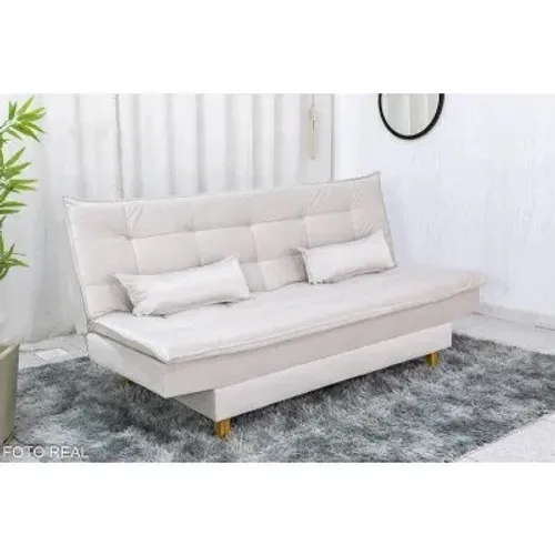 Sofá Cama Premium Larg. 1.80m Veludo Bege rf54