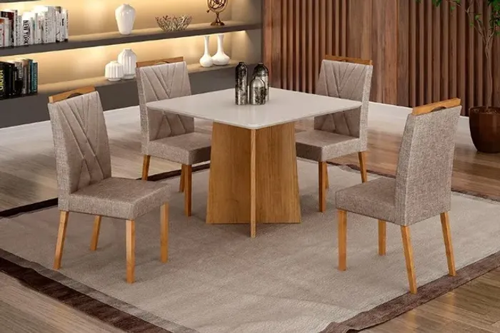 Jogo de Mesa 4 Cadeiras Estofadas Estrutura Madeira. São Produtos Novos Direto da Fábrica!