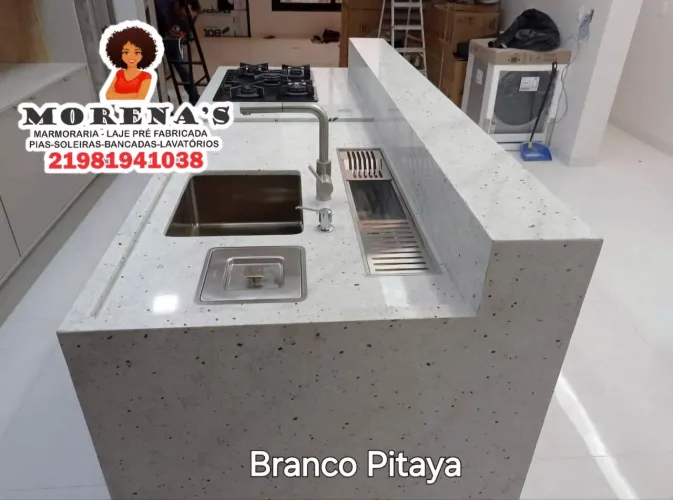 Bancada de Cozinha Branco Pitaya com Cuba Gourmet