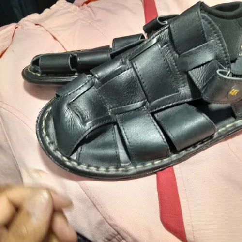 Sandália Masculina Couro Preta  mr cat 