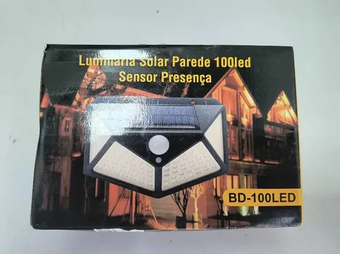 Luminaria Solar Parede 100Led Sensor Presenca BD-100Led 3 Funcoes Preto