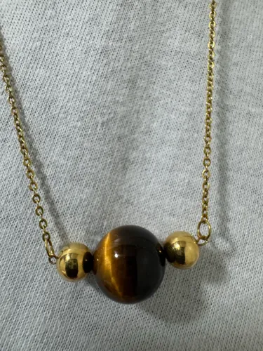 COLAR/GARGANTILHA OURO 18k/750 C/PEDRA OLHO-DE-TIGRE - POSSUI 5,1 G e 40,5 cm