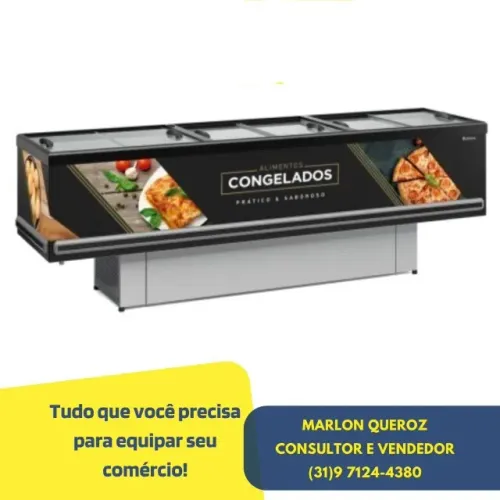 Ilha Para Congelados Vidro Reto 2,90m Gelopar Adesivada Preta Dupla Ação