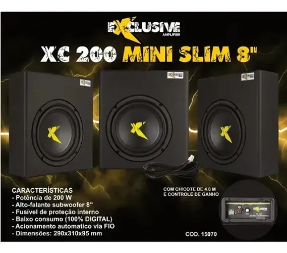 Caixa Slim Amplificada Sub 8 Pol 200w Rms P/ Embaixo Banco Bate certooo!