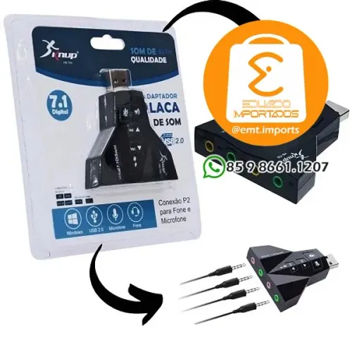 Placa De Som Adaptador Usb 7.1 com 4 Entradas HBT65 Knup