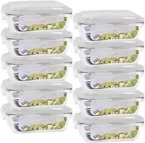 Kit De Potes Herméticos De Vidro Retangulares, Com Tampa Click (KIT COM 10 POTES 640ML)