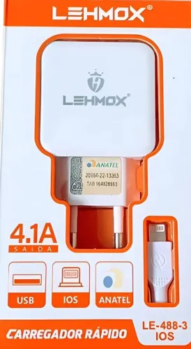 Carregador Turbo + Cabo Lightning IOS Com 2 Saídas Usb 4.1a Branco