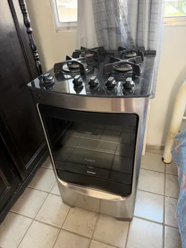 Fogão Consul 4 Bocas Inox com Mesa de Vidro e Grade de Ferro Fundido