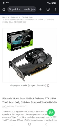 Placa de vídeo 1660ti asus