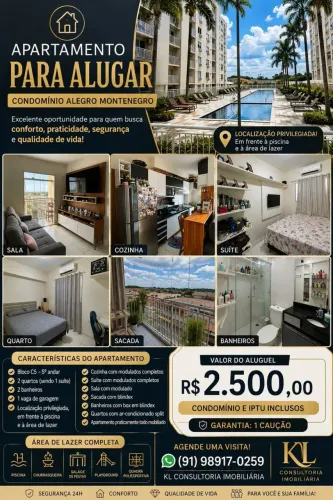 **APARTAMENTO PARA ALUGAR CONDOMÍNIO ALEGRO MONTENEGRO**