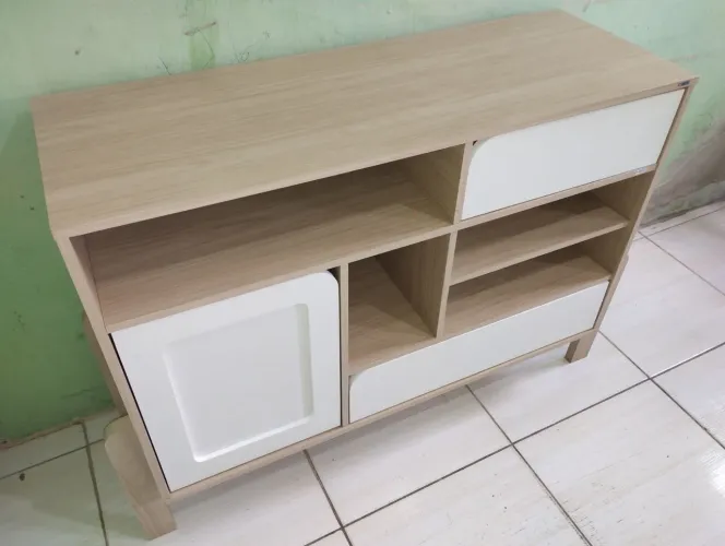 móvel aparador buffet artely nature branco em mdf com 2 gavetas 1 porta