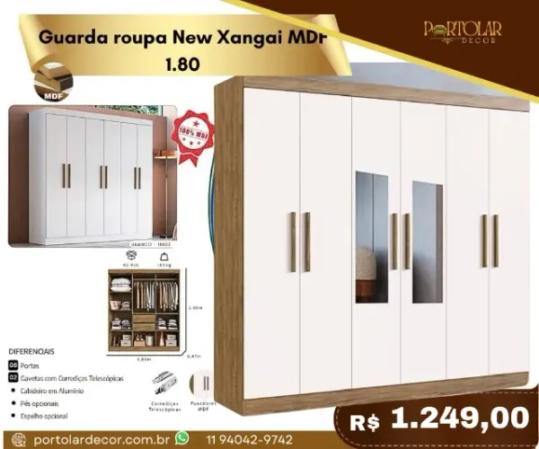 Guarda Roupa New Xangai MDF 1.80 a pronta entrega