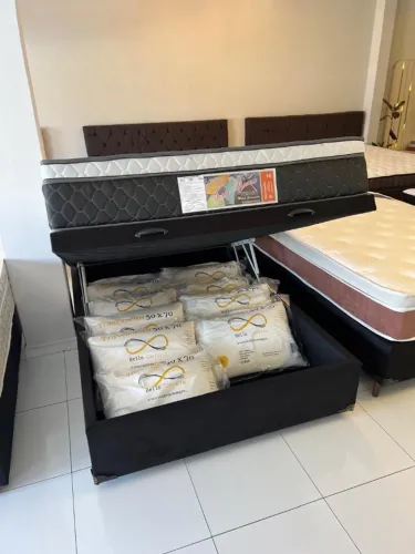 Cama de Casal BAÚ + COLCHÃO CASAL NOVO - Entrego! 