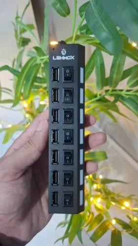 Lehmox hub 7 portas usb 2.0 com switch e led cabo extensão