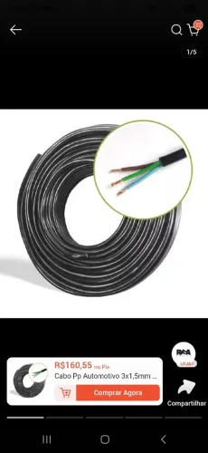 Cabo pp 3x1,5 100% cobre  30 metros 