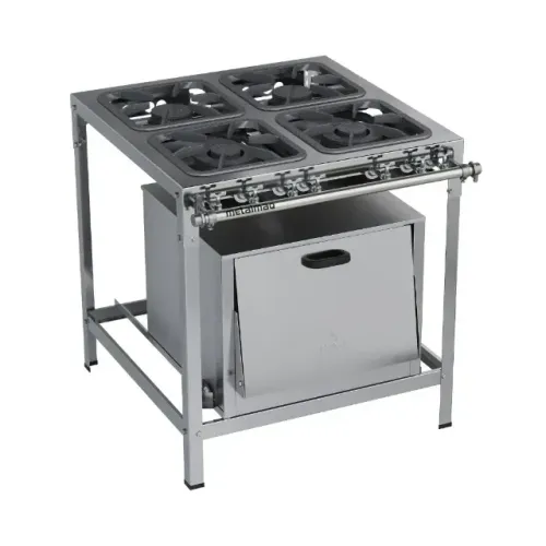 Fogão Industrial Aço Inox 430 Stori Top 4 Bocas Com Forno Grelha 30x30 Modelo M18 Metalmaq