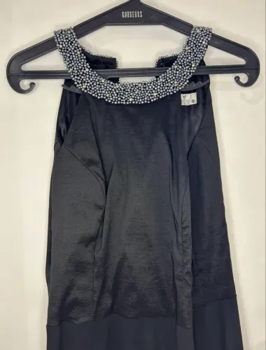 vestido longo preto festa bordado P