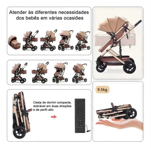 Carrinho de bebê marrom - NOVO