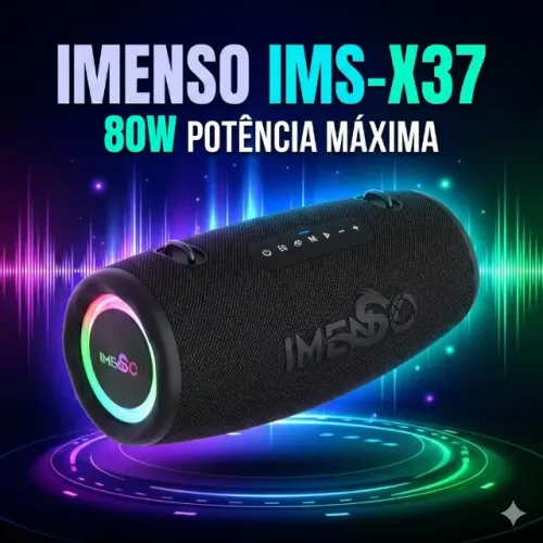 Imenso Caixa de Som IMS-X37 80W Bluetooth 5.2 RGB Iluminação IPX6 Resistente à Água