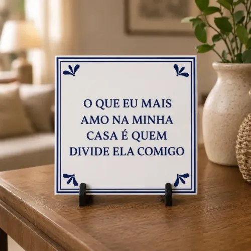 Quadro Azulejo O Que Eu Mais Amo Família 15x15 cm Decorativo Com Suporte